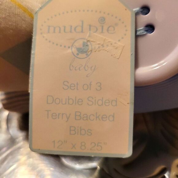 Mudpie NWT SET OF 3 DOUBLE SIDED TERRY BACKED BIBS - Picture 3 of 5